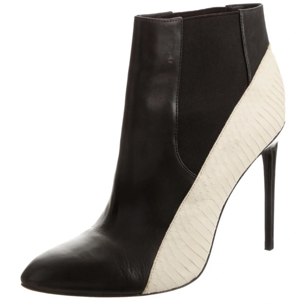 Rachel Zoe Gael Leather Snakeskin Trimmed Pointed-Toe Booties, Size 9